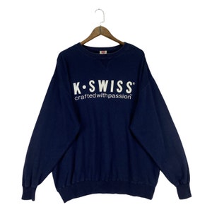 Vintage K-Swiss Sweatshirt Crewneck Navy Blue Big Logo Pullover Jumper Size XL