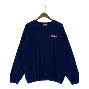 Vintage LG Lucky Goldstar Sweatshirt Crewneck Navy Blue Small Logo Embroidery Pullover Jumper Size L
