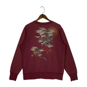 Vintage Naminoritatsujin Sukajan Dragon Cloud Crewneck Sweatshirt Red Japanese Traditional Pullover Jumper Size L