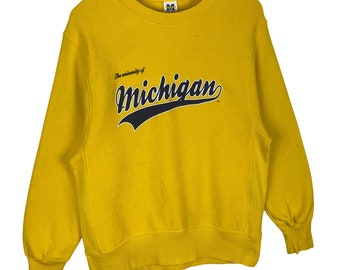 Vintage University of Michigan Crewneck Sweatshirt Yellow Big Logo