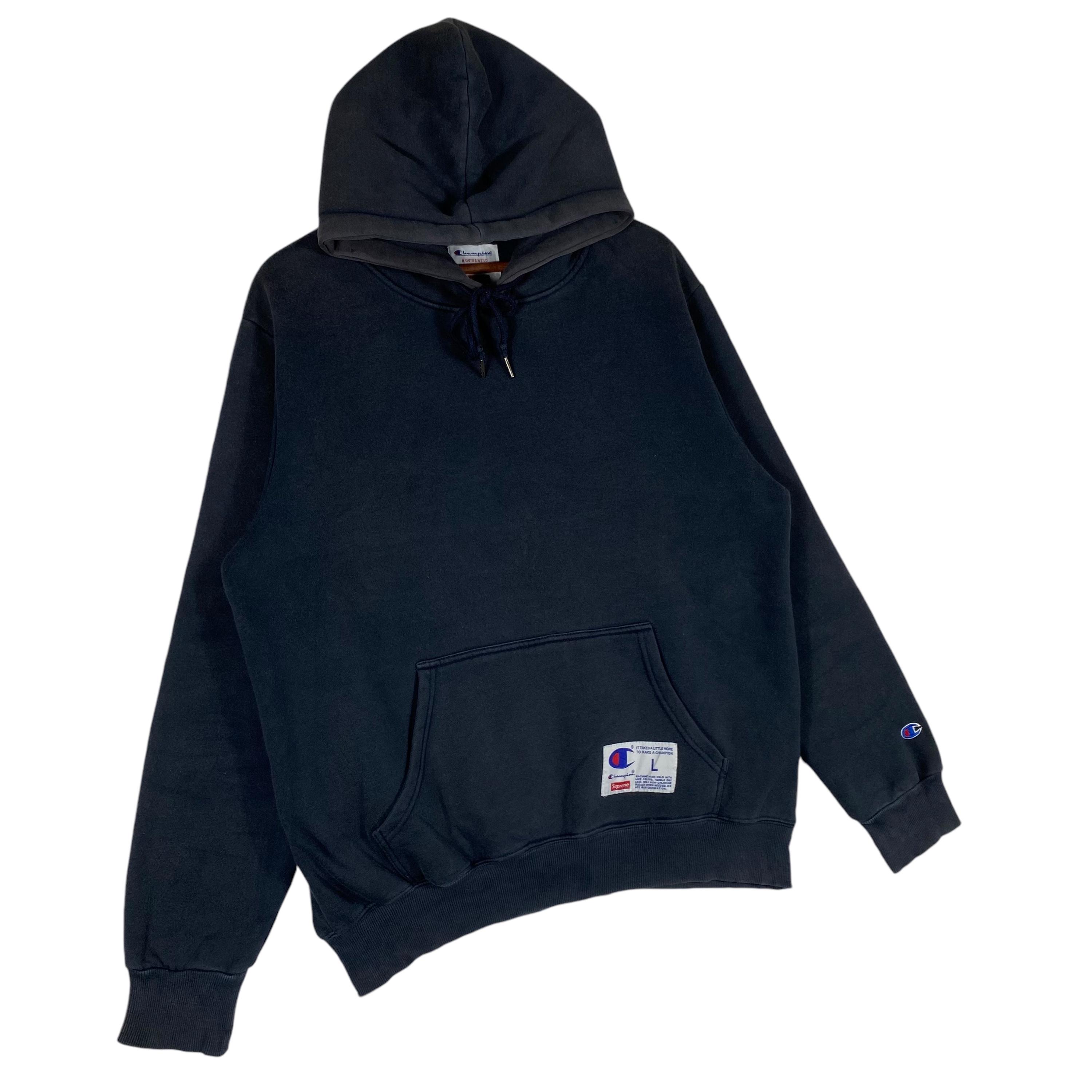 Vintage Champion X Supreme Hoodie Sweater Big Logo Back Hit Navy Made in Cambodia Pullover Jumper Size L Etsy
