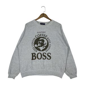 Vintage Suntory Coffee Boss Sweatshirt Japanese Brand Navy Blue Pullover Jumper Size L