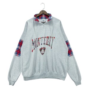 Vintage 80s Monterey California Half Zip Sweatshirt Grey Big Logo Made In USA Pullover Jumper Size XXL