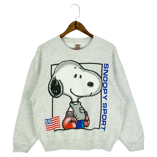 Sweat-shirt sport Snoopy vintage à col rond fabriqué au Mexique Gris Bon état Pull-over Taille M