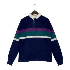 Vintage anos 90 LL Bean Polo Rugby Camisa Manga Longa Multicolorido Feito nos EUA Tamanho S