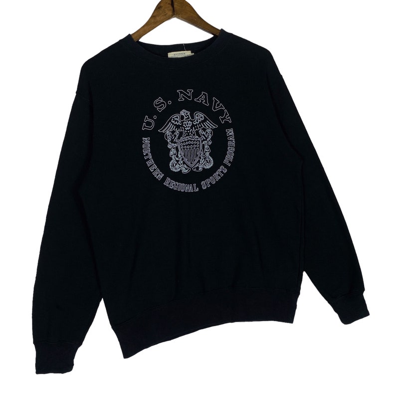 Vintage 90-tals Avirex USN Stonewashed Sweatshirt Rund hals Röd Stor Logotyp Pullover Tröja Storlek XL bild 3