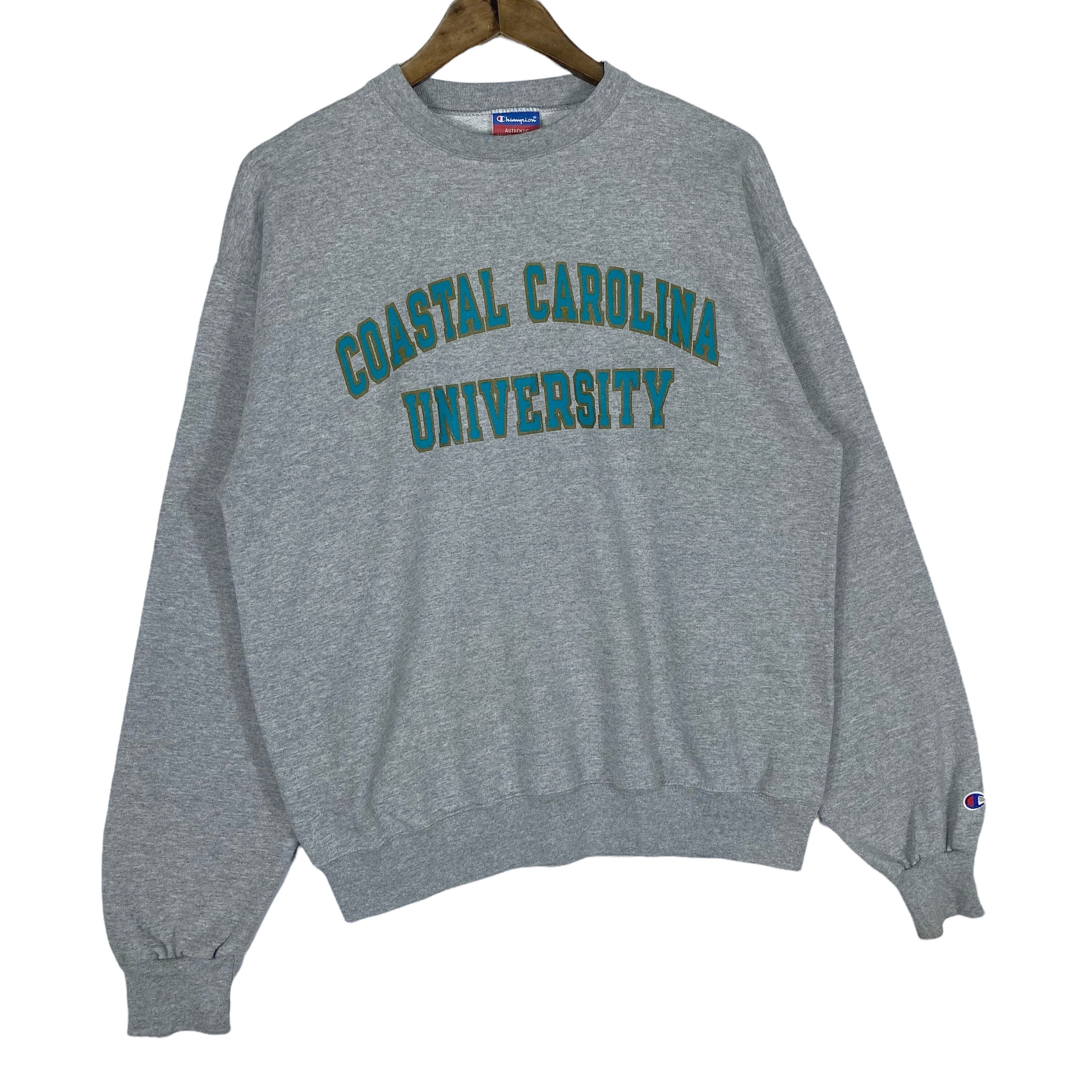 Vintage Champion Coastal Carolina University Sweatshirt Crewneck Big Logo Grey Pullover Jumper Size M Etsy