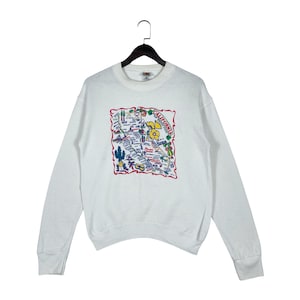 Vintage 90s California Maps Sweatshirt Crewneck White Made In USA Pullover Jumper Size S
