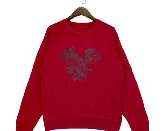 Sudadera vintage de cuello redondo de Mickey Mouse, roja, hecha en México, jersey, talla S