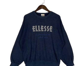 Vintage Ellesse Sweatshirt Crewneck Big Logo Stickerei Marine Blau Damen Pullover Pullover Größe M