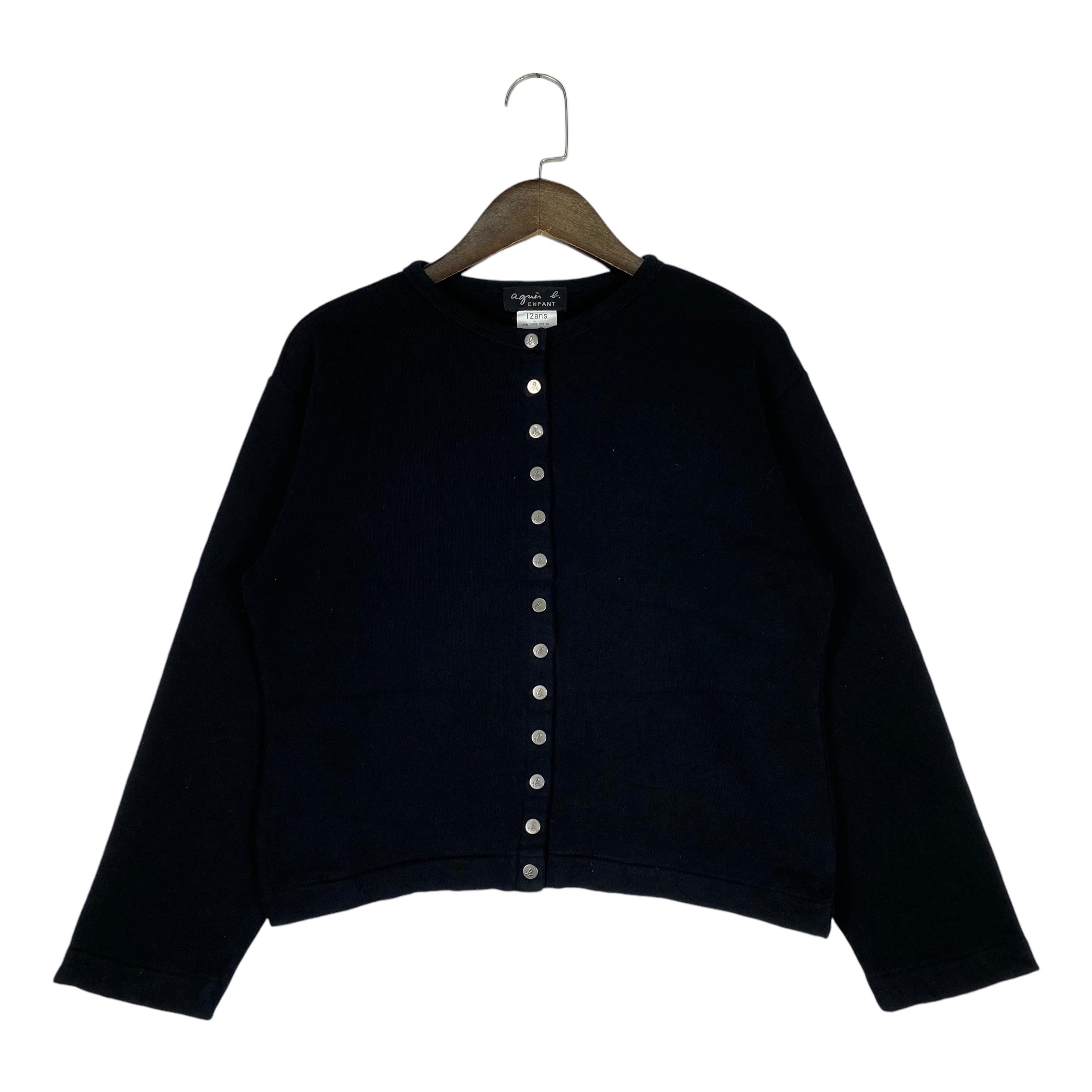 Vintage Agnes B Enfant Paris Crop Top Snap Button Cardigan Black