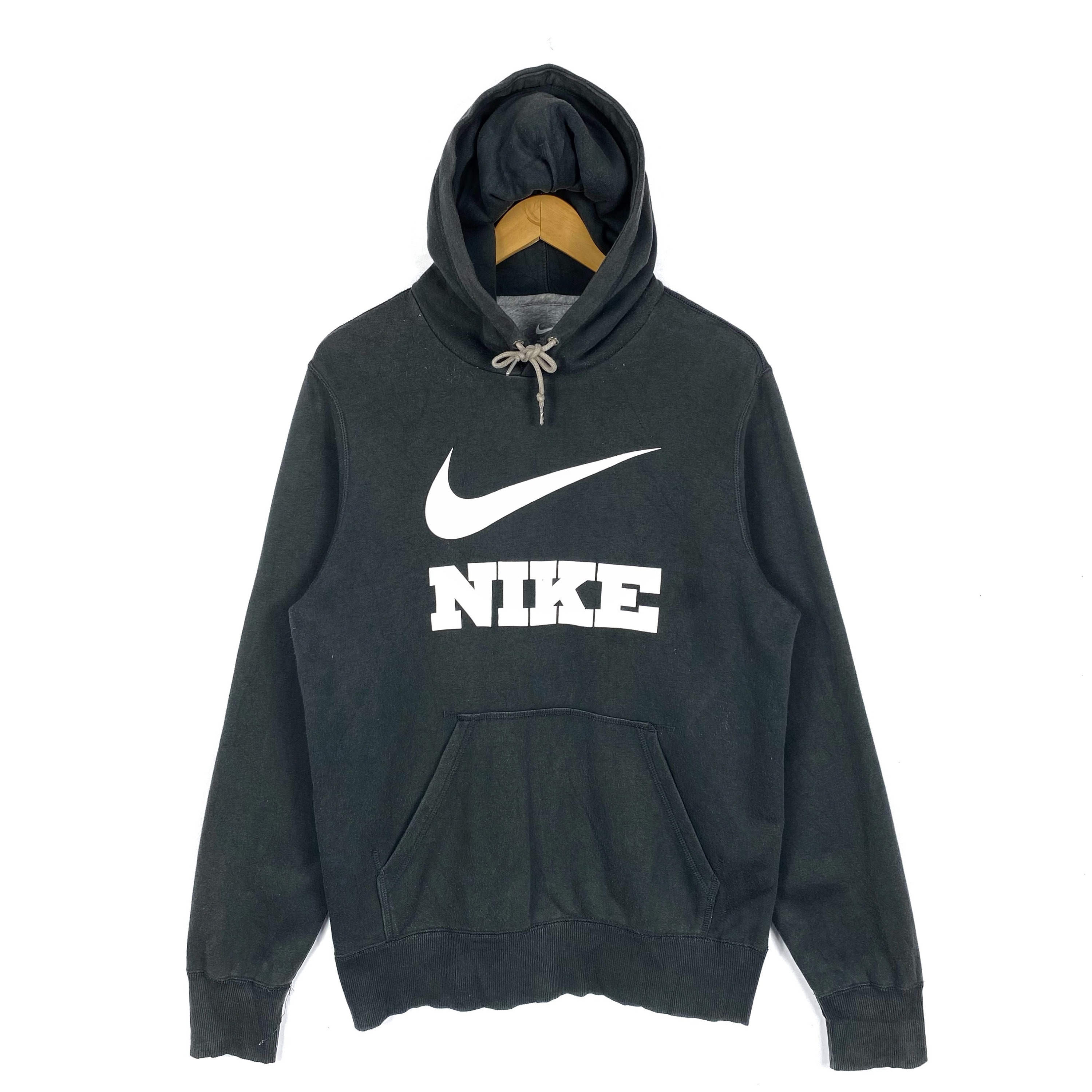 Socialistisch experimenteel ik ga akkoord met Vintage Nike Hoodie Sweater Big Logo Dark Grey Made in - Etsy