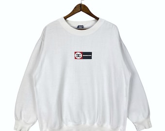 Vintage Y2K DC Shoe Co USA tröja, vit tröja med stor logotyp (storlek Medium)