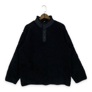 White Mountaineering Uniqlo Fleece Anao Button Sweater Black Crewneck Pullover Jumper Size L