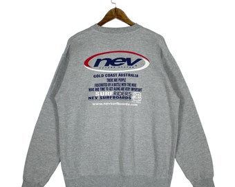 Vintage Nev Future Shapes Surfboard Sweatshirt Crewneck Big Logo Grey Pullover Jumper Size L