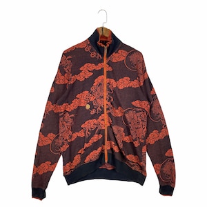 Vintage Raijin And Fujin All Over Print Zip Up Sweater Japanese Traditional Pullover Jumper Size L