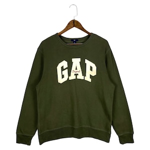 Vintage Gap Original Crewneck Sweatshirt Olive Green Big Logo Embroidery Pullover Jumper Size S