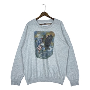 Vintage American Pride Sweatshirt Crewneck Grey Big Logo American Eagles Pullover Jumper Size L