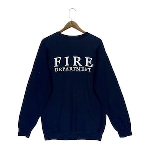 Vintage Fire Department Sweatshirt Crewneck Navy Blue Big Logo Pullover Jumper Size M
