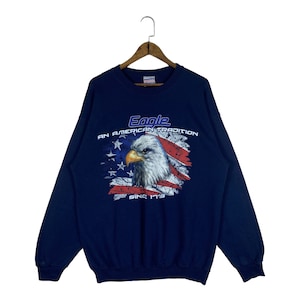 Vintage Eagles An American Tradition Sweatshirt Crewneck Navy Blue Big Logo Pullover Jumper Size L