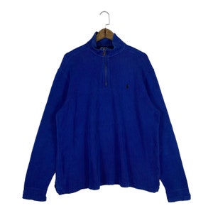 Vintage Polo Ralph Lauren Small Pony Quater Zip Sweater Embroidery Small Logo Blue Pullover Jumper Size L