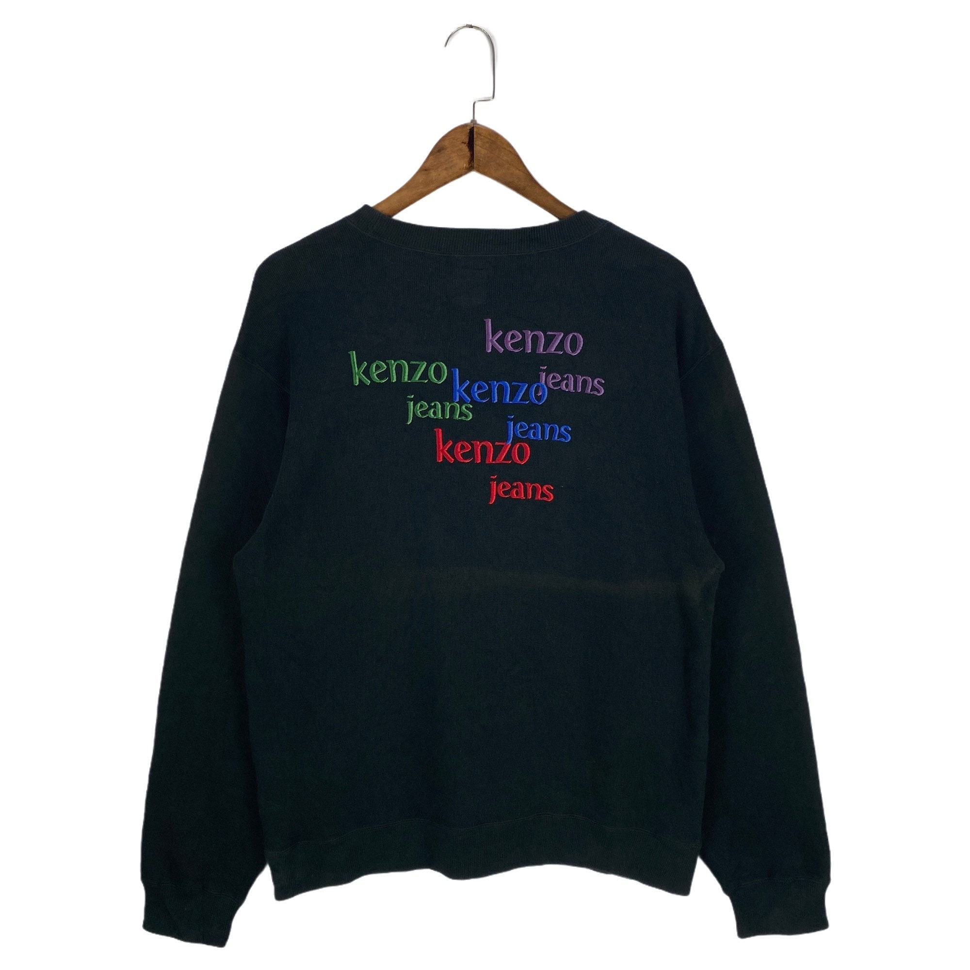 Vintage Kenzo Jeans Crewneck Sweatshirt Black Big Logo