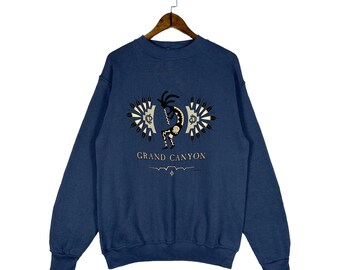 Vintage 90 Grand Canyon Sweatshirt Crewneck Blue Big Logo Made In Mexico Pullover Jumper Size M