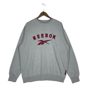 Vintage 90s Reebok Sweatshirt Crewneck Big Logo Grey Pullover Jumper Size XL