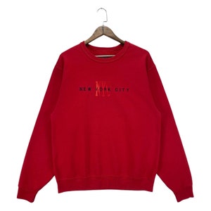 Vintage New York City NYC Sweatshirt Crewneck Red Big Logo Embroidery Pullover Jumper Size M