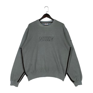 Vintage 90s Nike Sweatshirt Crewneck Big Logo Embroidered Grey Made In China Pullover Jumper Size L