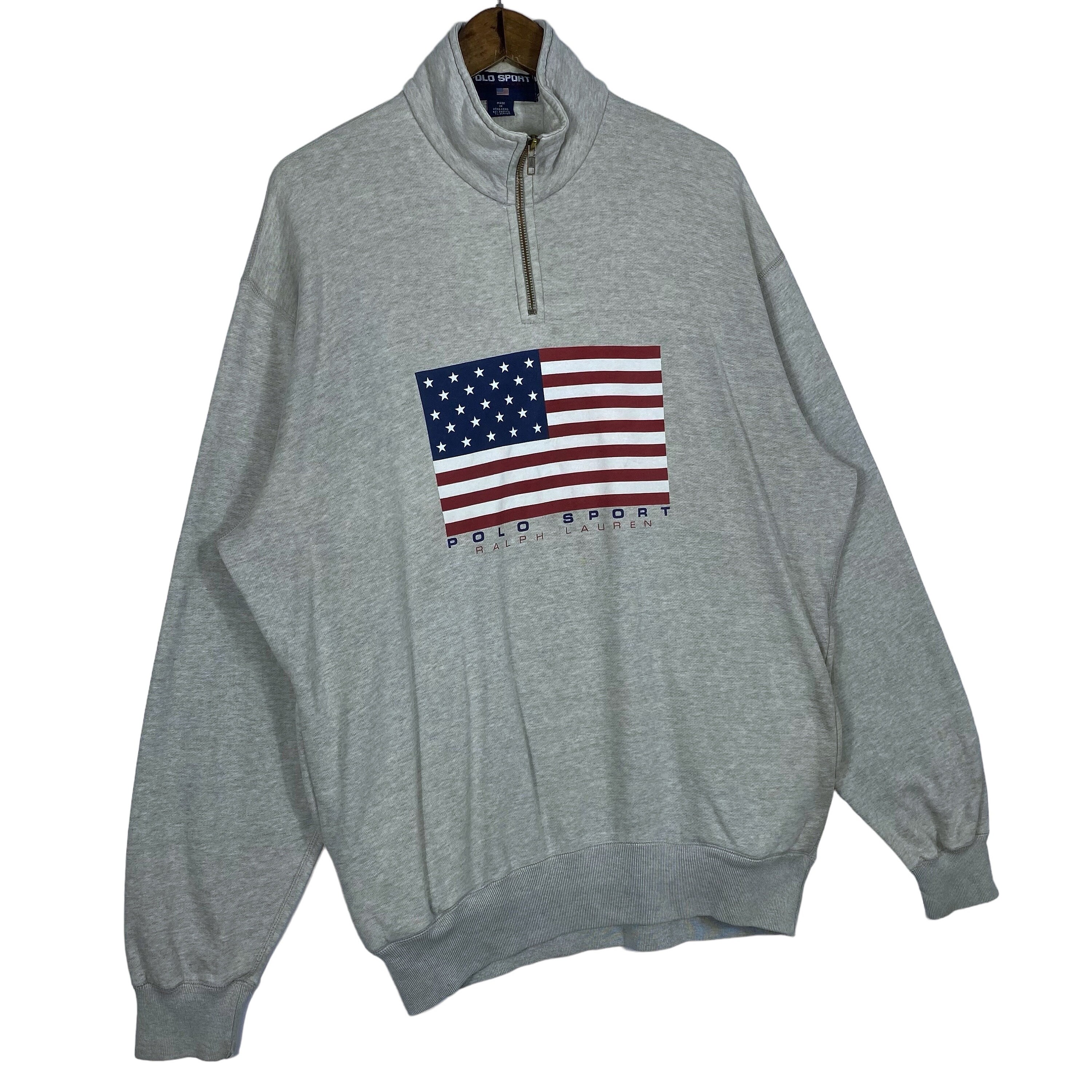 Vintage 90s Polo Sport Ralph Lauren US Flag Quater Zip Sweatshirt