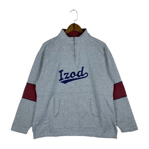 Vintage 90s Izod Quater Zip Sweater Big Logo Embroidered Grey Made In Thailand Pullover Jumper Size XL