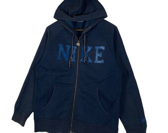 Vintage Nike Full-Zip Hoodie Pullover Großes Logo Navy Blau