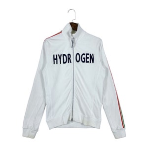 Vintage Hydrogen Italy Full Zip Sweater White Spellout Big Logo Pullover Jumper Size XS