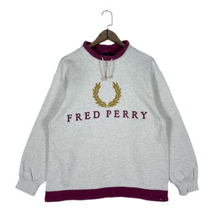 Vintage 90s Fred Perry Sweatshirt High Neck Embroidery Big Logo Made In Japan Pullover Jumper Size S
