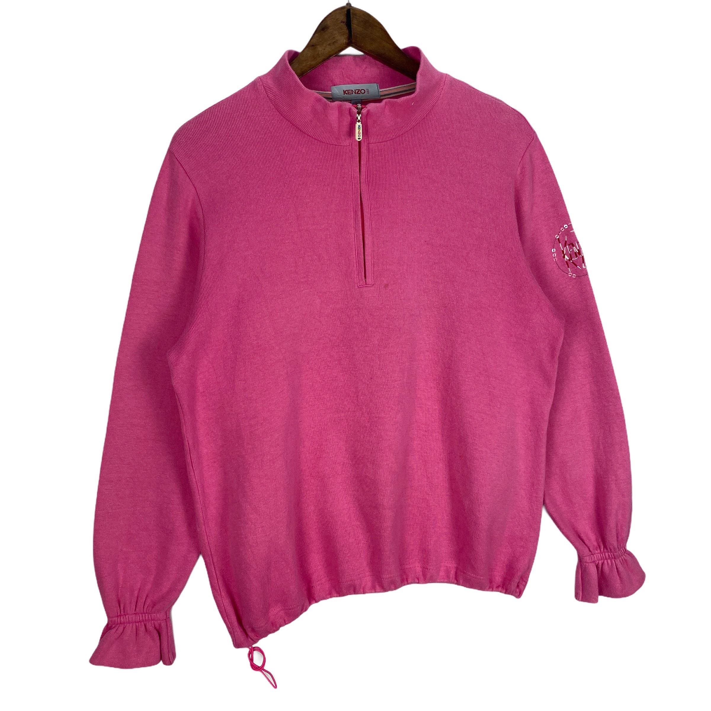 Vintage Kenzo Golf Half Zip Sweater Women Pink Small Logo