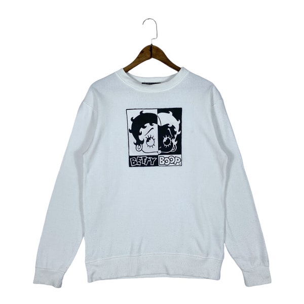 vintage Betty Boop Sweat-shirt ras du cou avec gros logo Pull blanc Taille L