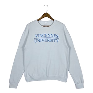 Vintage Vincennes University Sweatshirt Crewneck Soft Blue Big Logo Pullover Jumper Size M