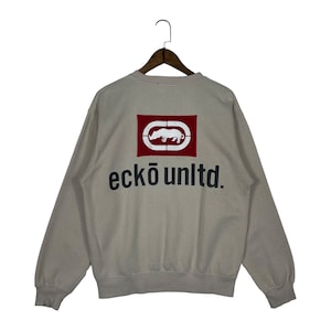 Vintage Ecko Unlimited Sweatshirt Crewneck Back Hit Big Logo Brown Pullover Jumper Size L