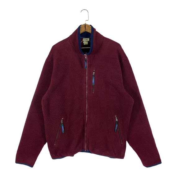 Vintage 90s LL Bean Full Zip Fleece Sweater Red Outdoor Gear 