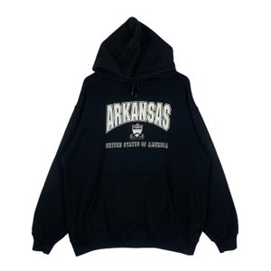 Vintage Arkansas Hoodie Sweater Big Logo Blavk Pullover Jumper Size XL
