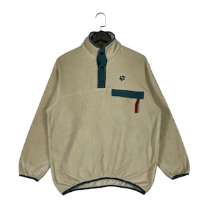 Vintage Jack Wolfskin Polartec Snap Button Sweater Fleece Beige Cream Polartec Pullover Jumper Size M