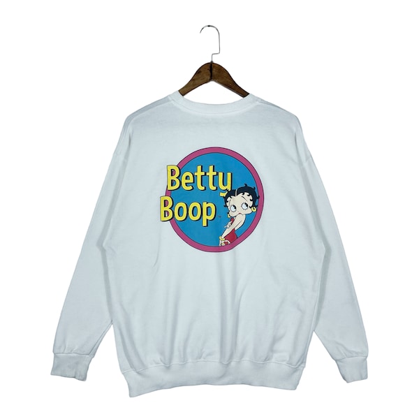 vintage Denifits Japan X Betty Boop sweat-shirt ras du cou blanc pull taille M