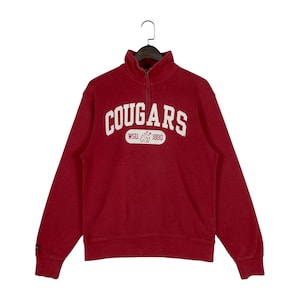 Vintage Cougars WSU Washington State University Quater Zip Sweatshirt Big Logo Spellout Pullover Jumper Size S