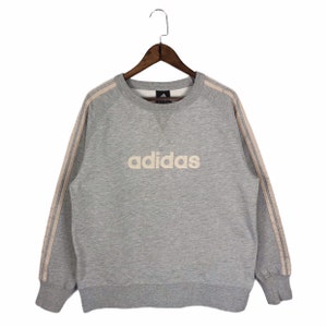 Vintage Adidas Sweatshirt Crewneck Spellout Embroidery Big Logo Grey Pullover Jumper Size M