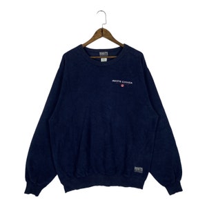 Vintage 90s Roots Canada Sweatshirt Crewneck Navy Blue Small Logo Embroidery Pullover Jumper Size M