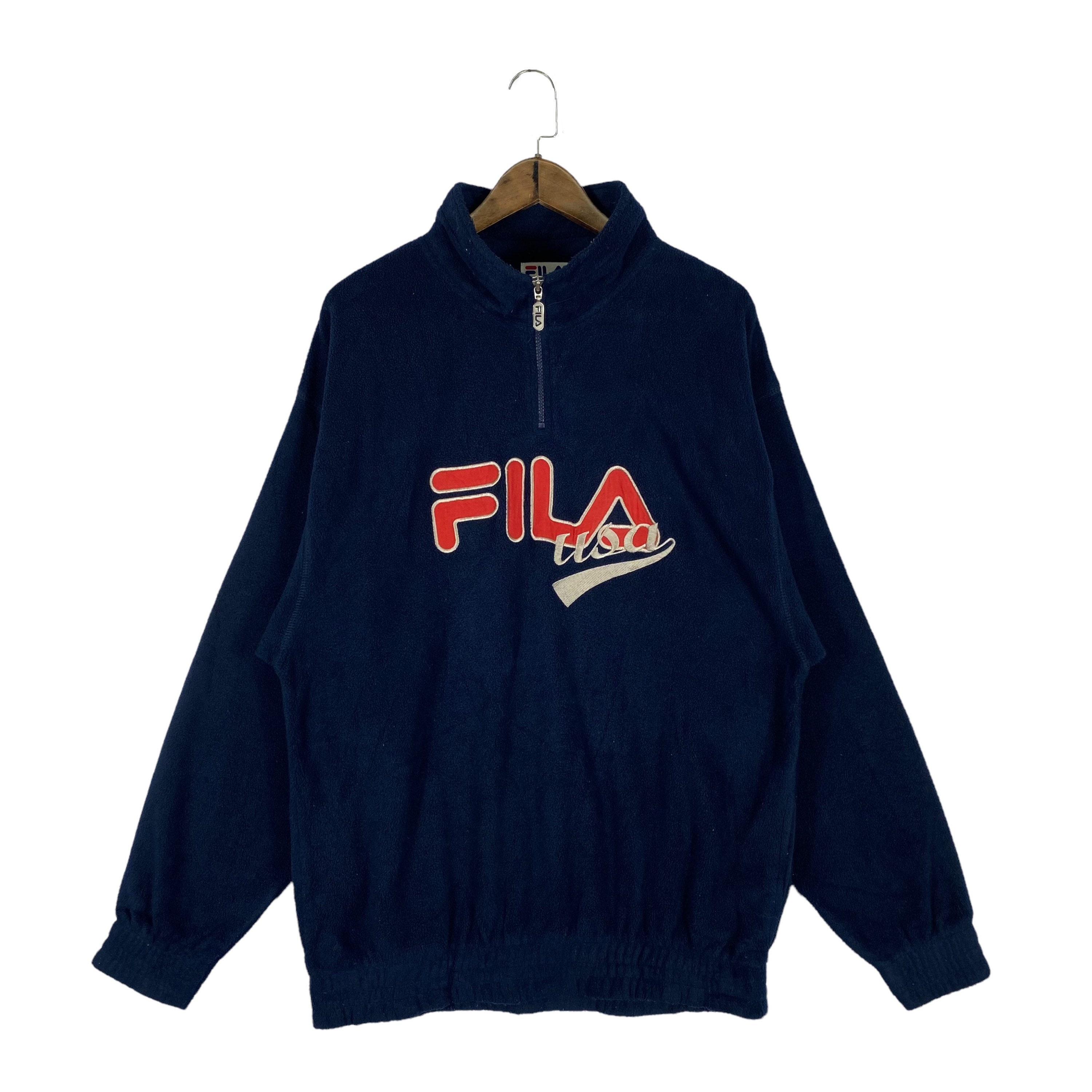 de eerste opblijven details Vintage Fila USA Fleece Quater Zip Sweater Big Logo Embroidery - Etsy