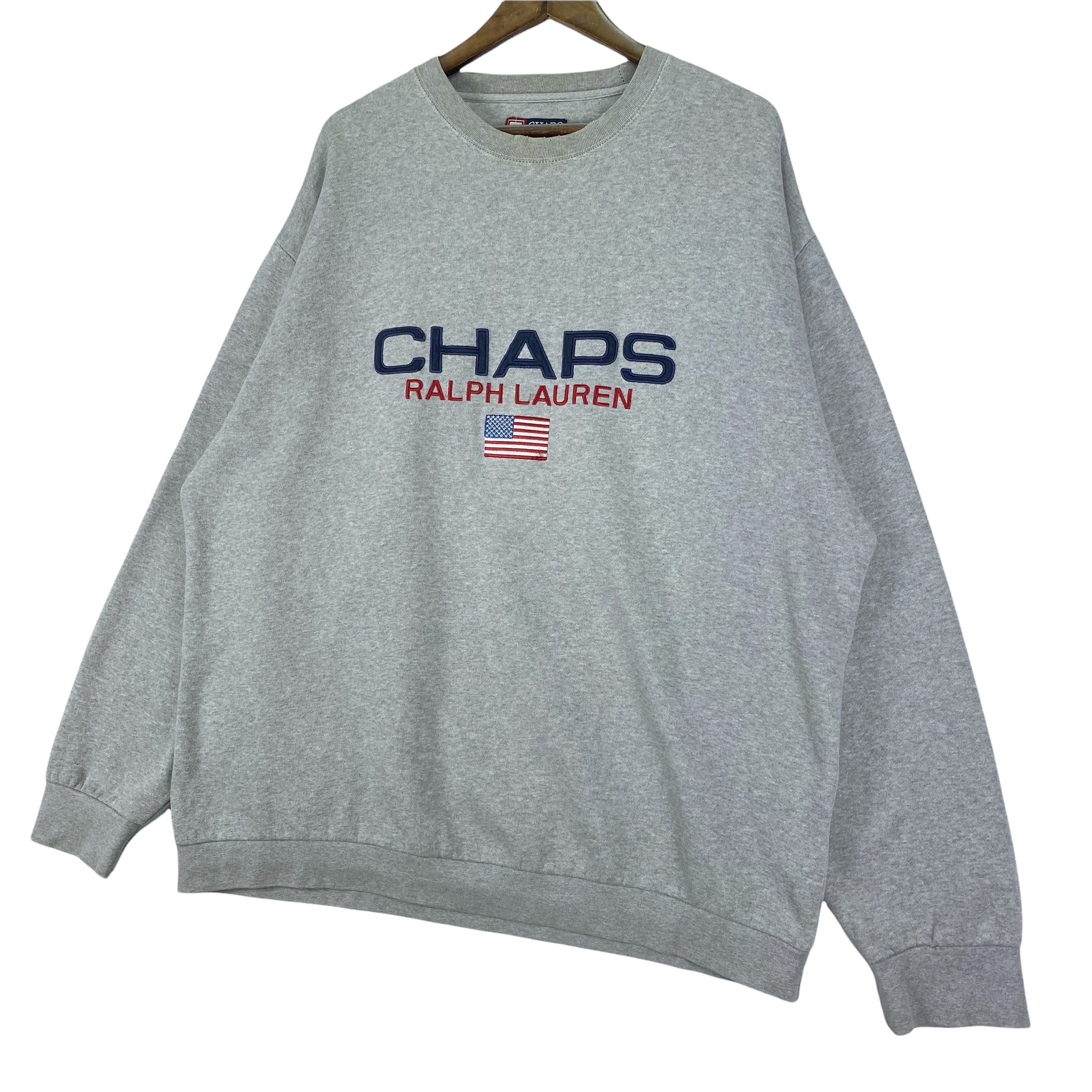 Vintage Chaps Ralph Lauren Crewneck Sweatshirt Oversize Big Logo Embroidery  Pullover Jumper Size XL 