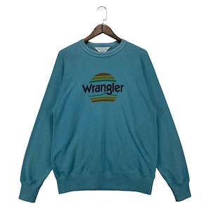 Vintage Wrangler Japan Sweatshirt Crewneck  Made In Japan Blue Big Logo Pullover Jumper Size M