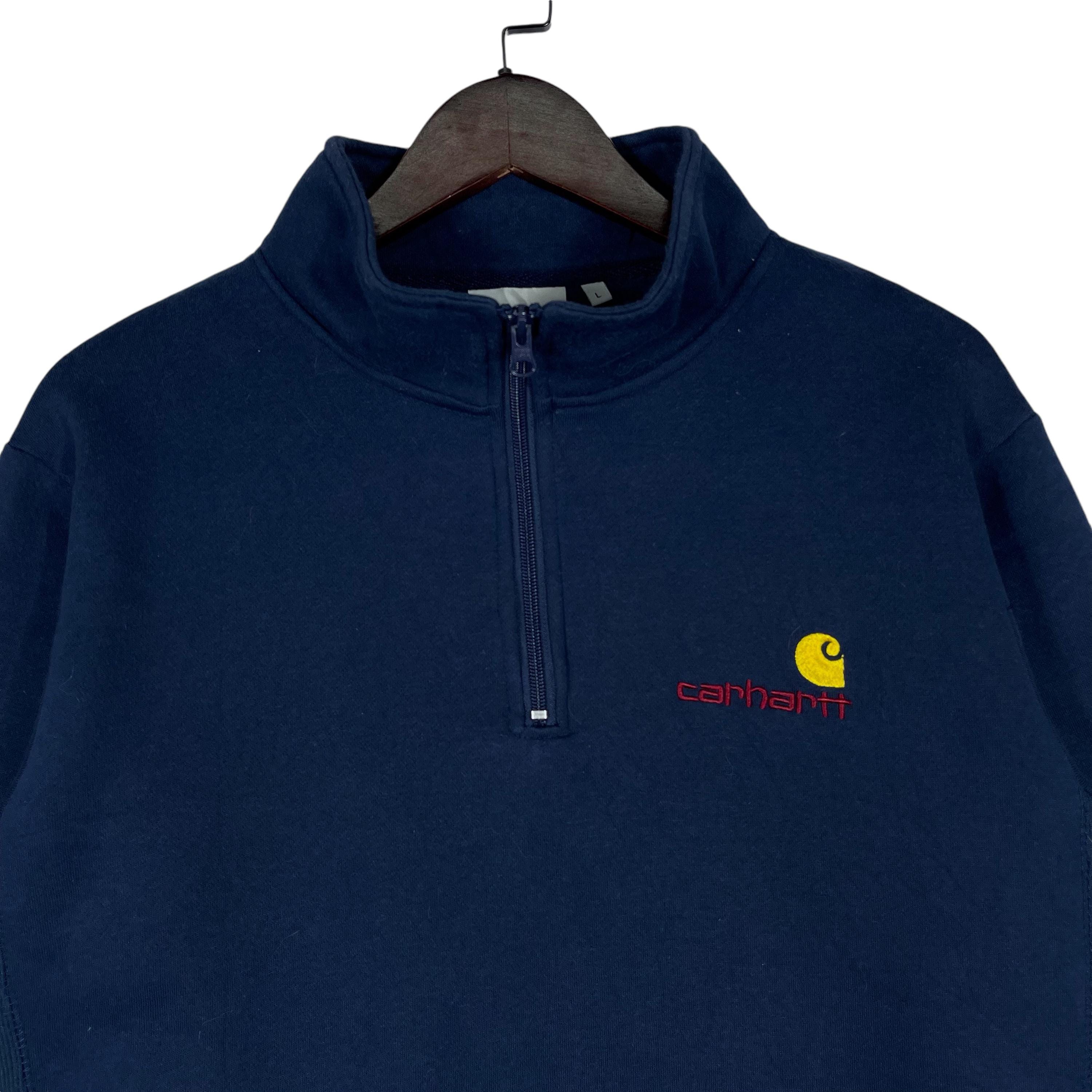 Vintage Carhartt WIP Quater Zip Sweatshirt Navy Blue Made in China